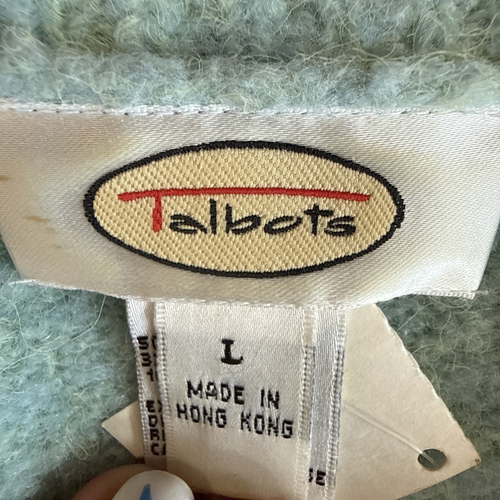 Talbots Blue Sparkle Beaded Wool Blend Stretch Christmas Tree Sweater New Large - Picture 13 of 13